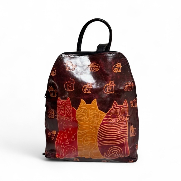 ARTISTIC CAT PRINT LEATHER BACKPACK PURSE WOMAN - Picture 2 of 10